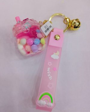 LLAVERO BEBIDA ACRILICO CON BOLITAS DE COLORES $95