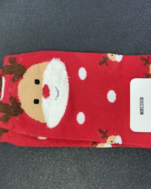 CALCETINES ROJOS CON RENO CON CUERNOS Y "BARBA 3D" $45