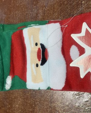 CALCETINES VERDES CON POMPÓN ROJO Y SANTA CLAUS GRANDE $45