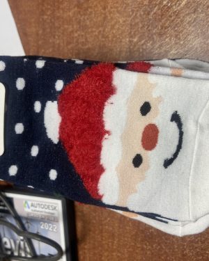 CALCETINES AZULES OSCUROS CON PUNTOS BLANCOS Y SANTA CLAUS $45