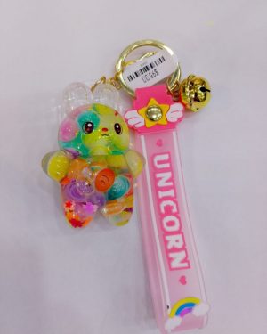 LLAVERO DE CONEJO DE CRISTAL CON BOLITAS DE COLORES $95