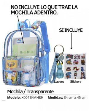 MOCHILA TRANSPARENTE AZUL NIÑO HTWO $450