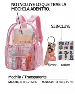 ZMOCHILA TRANSPARENTE GRANDE NIÑA CON BOLSILLLOS ADELANTE $450