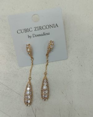 ARETE DE GOTA DORADO/PLATEADO DE CHAPA DE ORO CON ZIRCONIA MOD: E-2227 $199