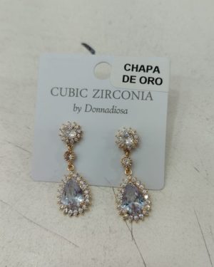 ARETE PLATEADO CON GOTA DE CHAPA DE ORO CON ZIRCONIA  EN PLATEADO/DORADO MOD: E-1893 $245