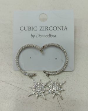 ARETE DE MEDIA LUNA CON SOL DE CHAPA DE ORO CON ZIRCONIA MOD: E2217 $245