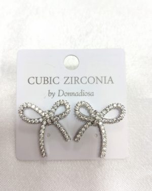 ARETE DE MOÑO PLATEADO DE CHAPA DE ORO CON ZIRCONIA MOD:E-2234 $199