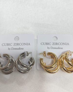 ARETE TRES ARGOLLAS CHAPA DE ORO PLATA/ORO CON ZIRCONIA MOD: E-2311