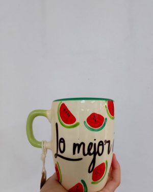 TAZOTA CAPUCHINO ARTILUGIOS   LO MEJOR ESTA POR VENIR TAZA FIGURAS DE SANDIA $299