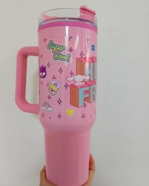 TERMO GRANDE COLOR ROSA CON AGARRADERA HELLO KITTY HELLO FRIENDS $399