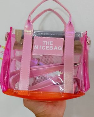 BOLSA TRANSPARENTE CON CORREA ROSA/NEGRO $299