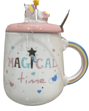 TAZA UNICORNIO, DRAGON , ASTRONAUTA Y GATO  C/ CUCHARITA $245