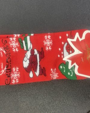CALCETINES ROJOS C/ SANTA CLAUS CON REGALO VERDE $45