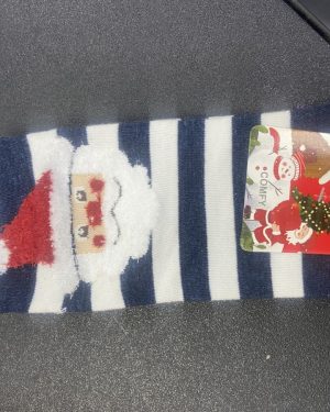 CALCETINES SANTA CLAUS "3D" CON PATRÓN AZUL Y BLANCO RAYAS $45