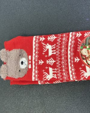 CALCETINES ROJOS C/ DISEÑO INVERNAL Y OSO 3D $45
