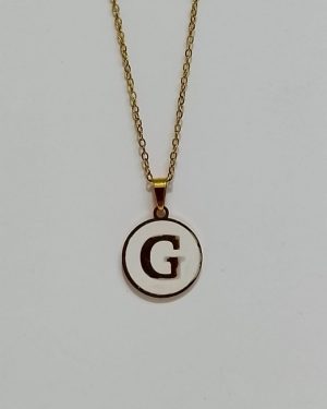 COLLAR LETRA ACERO CIRCULO BLANCO  "G" $120