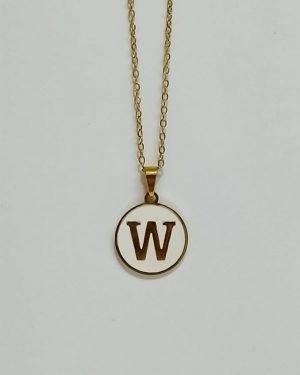 COLLAR LETRA ACERO CIRCULO BLANCO "W"$120