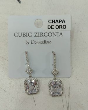 ARETE PLATEADO CON GOTA CUADRADA DE CHAPA DE ORO CON ZIRCONIA MOD: E-2257 $260